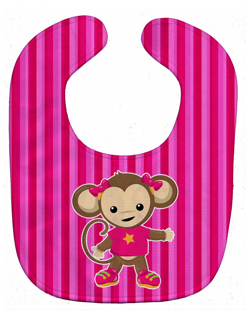 Monkey on Pink Stripes Baby Bib Easy-Clean Baby Bib Baby Feeding Accessory Baby Mealtime Essential, 10 x 13, Multicolor