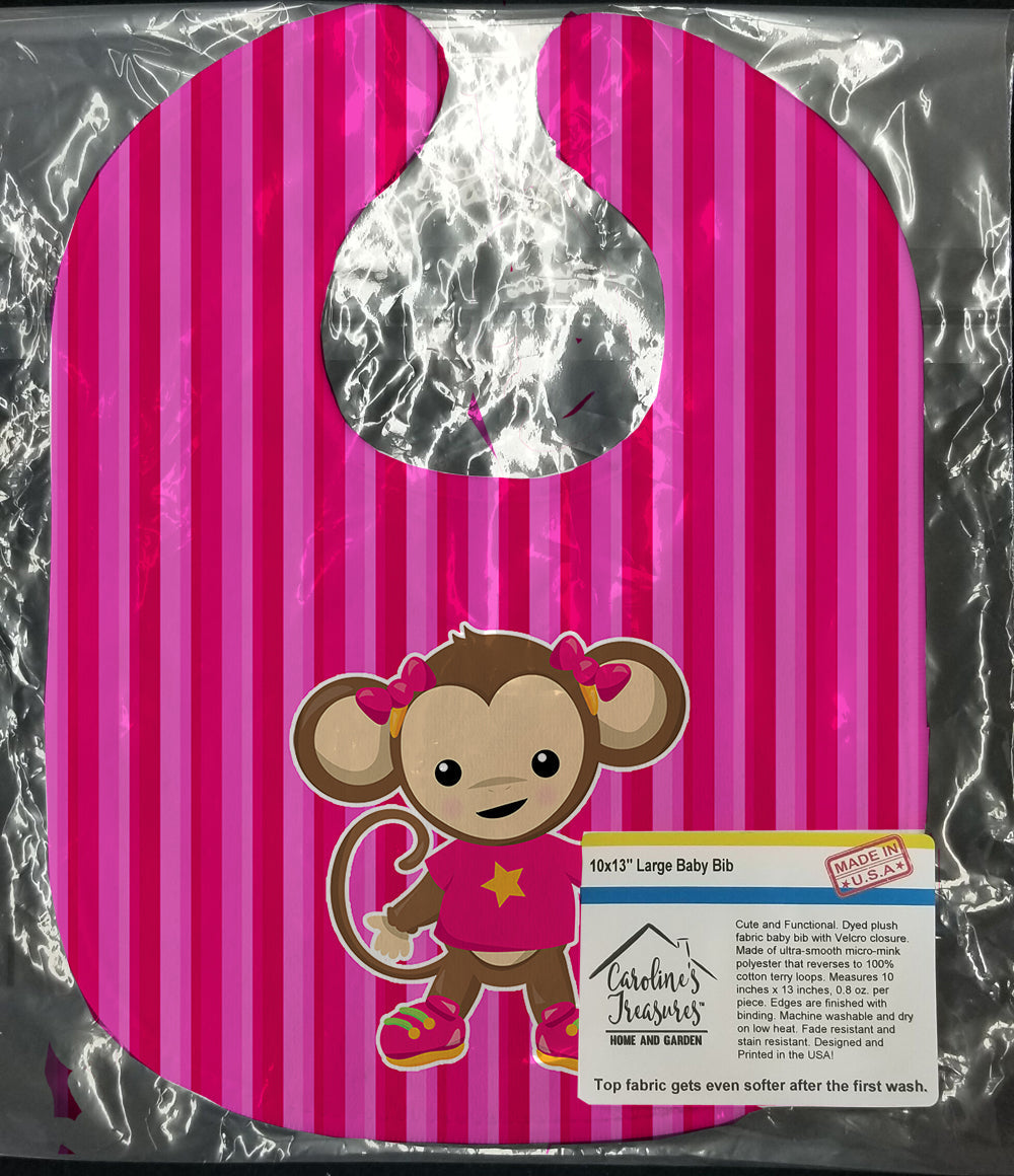 Monkey on Pink Stripes Baby Bib Easy-Clean Baby Bib Baby Feeding Accessory Baby Mealtime Essential, 10 x 13, Multicolor