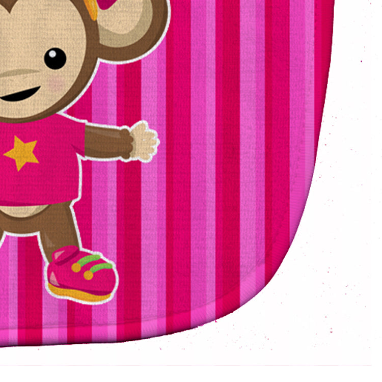 Monkey on Pink Stripes Baby Bib Easy-Clean Baby Bib Baby Feeding Accessory Baby Mealtime Essential, 10 x 13, Multicolor