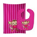 Monkey on Pink Stripes Baby Bib & Burp Cloth Easy-Clean Baby Bib Baby Feeding Accessory Baby Mealtime Essential