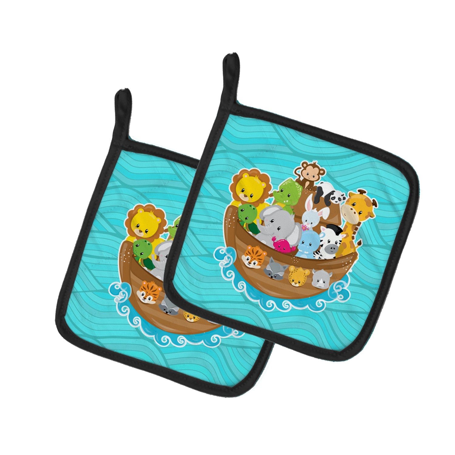 Noah's Ark Pot Holder Set of 2 Heat Resistant Quilted Hot Pads 7.5 x 7.5 Inch, Insulated Kitchen Trivets for Cooking & Baking