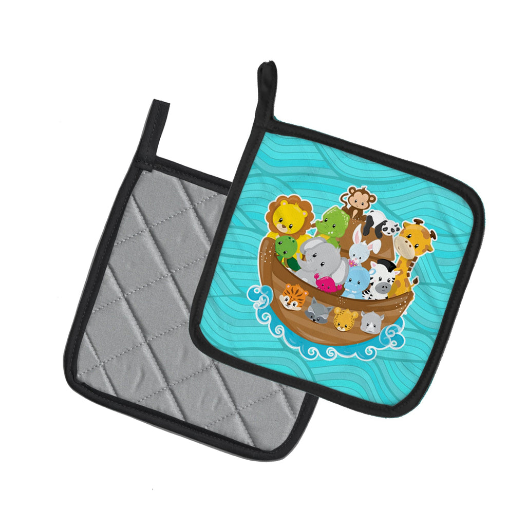 Noah's Ark Pot Holder Set of 2 Heat Resistant Quilted Hot Pads 7.5 x 7.5 Inch, Insulated Kitchen Trivets for Cooking & Baking