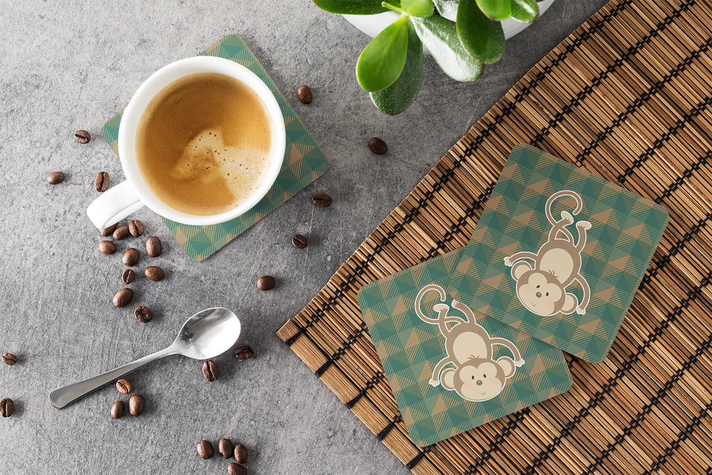 Monkey Foam Coasters Set of 4 Cup Coasters for Indoor Outdoor, Tabletop Protection, Anti Slip, Mouse pad Material