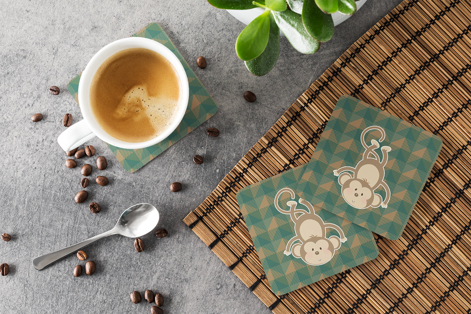 Monkey Foam Coasters Set of 4 Cup Coasters for Indoor Outdoor, Tabletop Protection, Anti Slip, Mouse pad Material