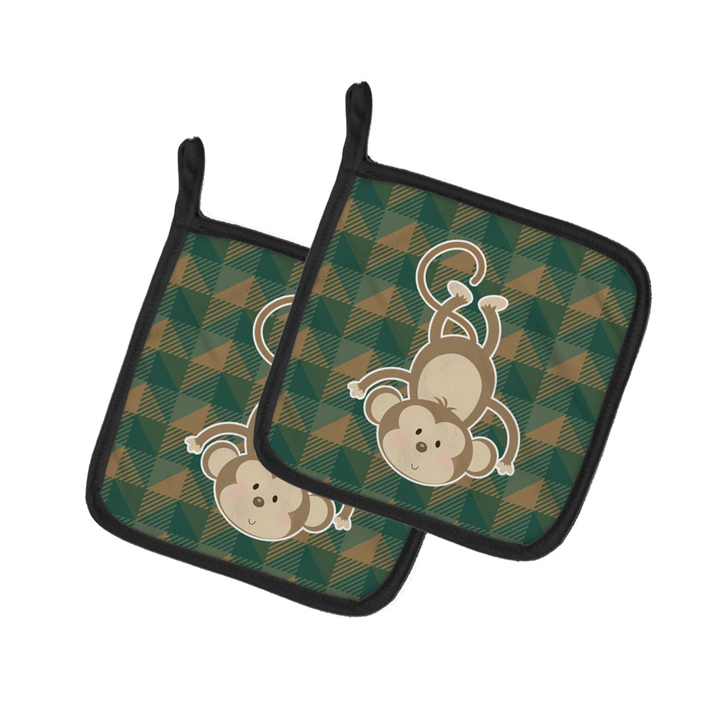 Monkey Pot Holder Set of 2 Heat Resistant Quilted Hot Pads 7.5 x 7.5 Inch, Insulated Kitchen Trivets for Cooking & Baking