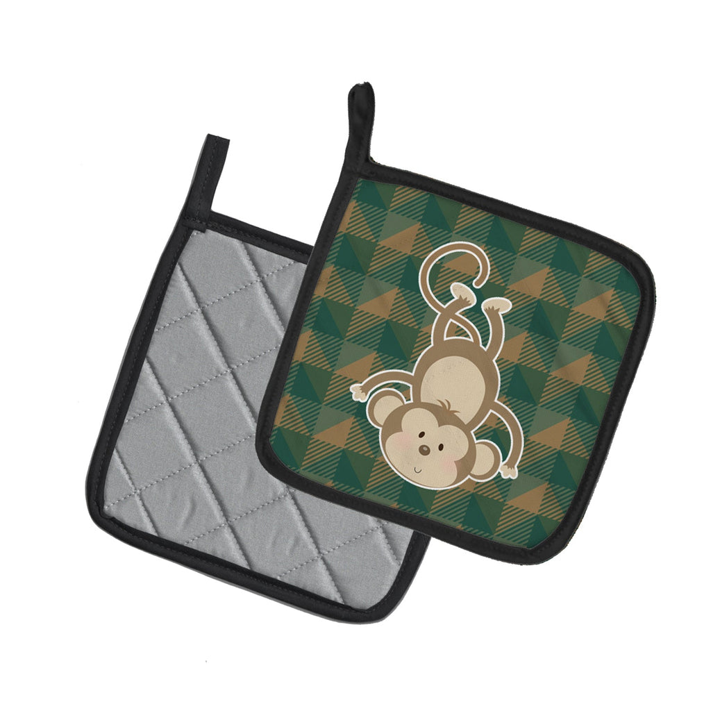 Monkey Pot Holder Set of 2 Heat Resistant Quilted Hot Pads 7.5 x 7.5 Inch, Insulated Kitchen Trivets for Cooking & Baking