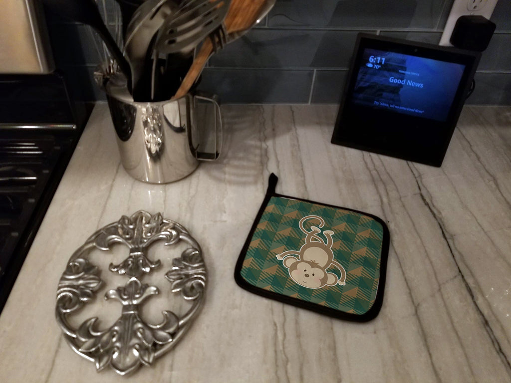 Monkey Pot Holder Set of 2 Heat Resistant Quilted Hot Pads 7.5 x 7.5 Inch, Insulated Kitchen Trivets for Cooking & Baking