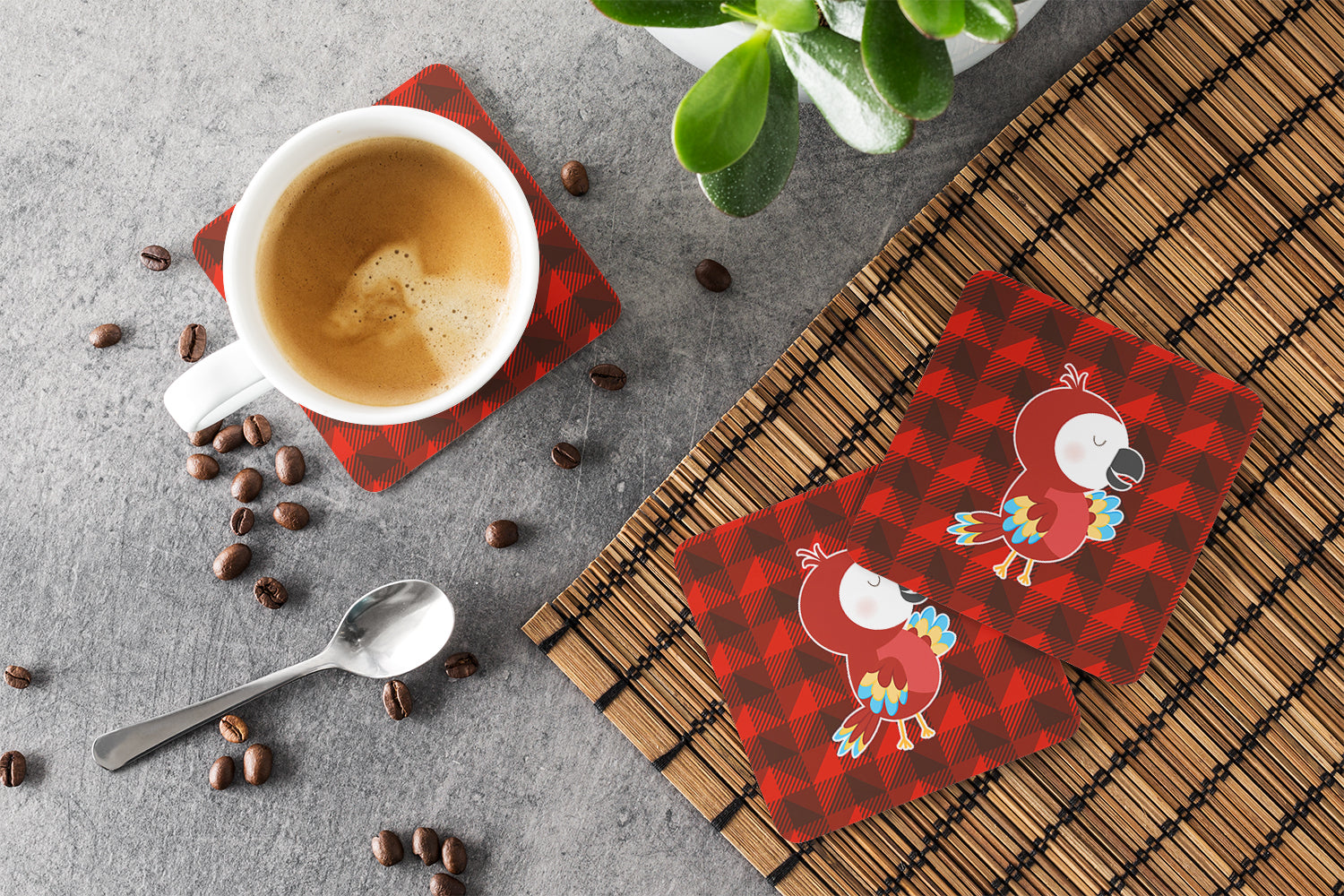 Parrot Foam Coasters Set of 4 Cup Coasters for Indoor Outdoor, Tabletop Protection, Anti Slip, Mouse pad Material