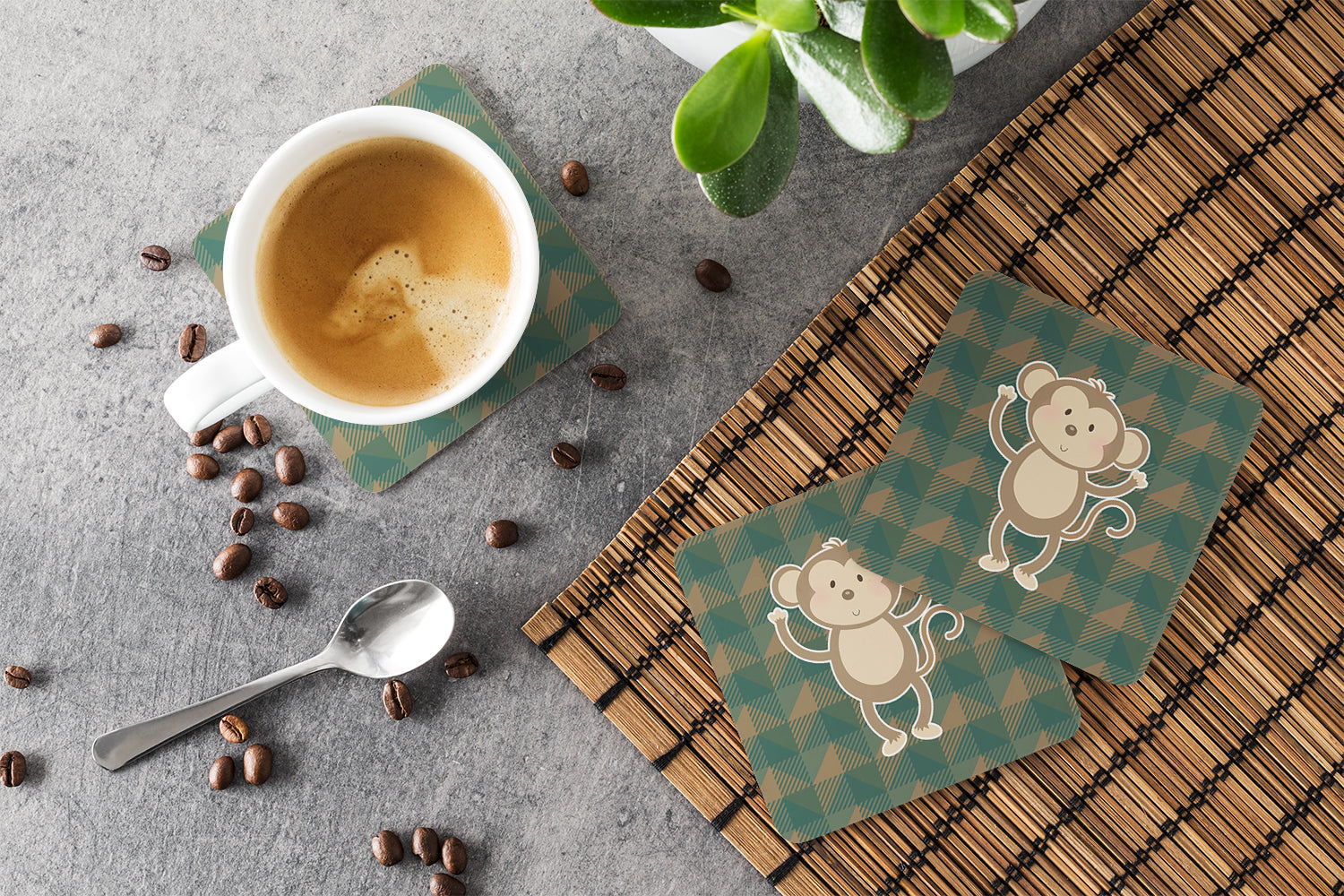 Monkey Foam Coasters Set of 4 Cup Coasters for Indoor Outdoor, Tabletop Protection, Anti Slip, Mouse pad Material