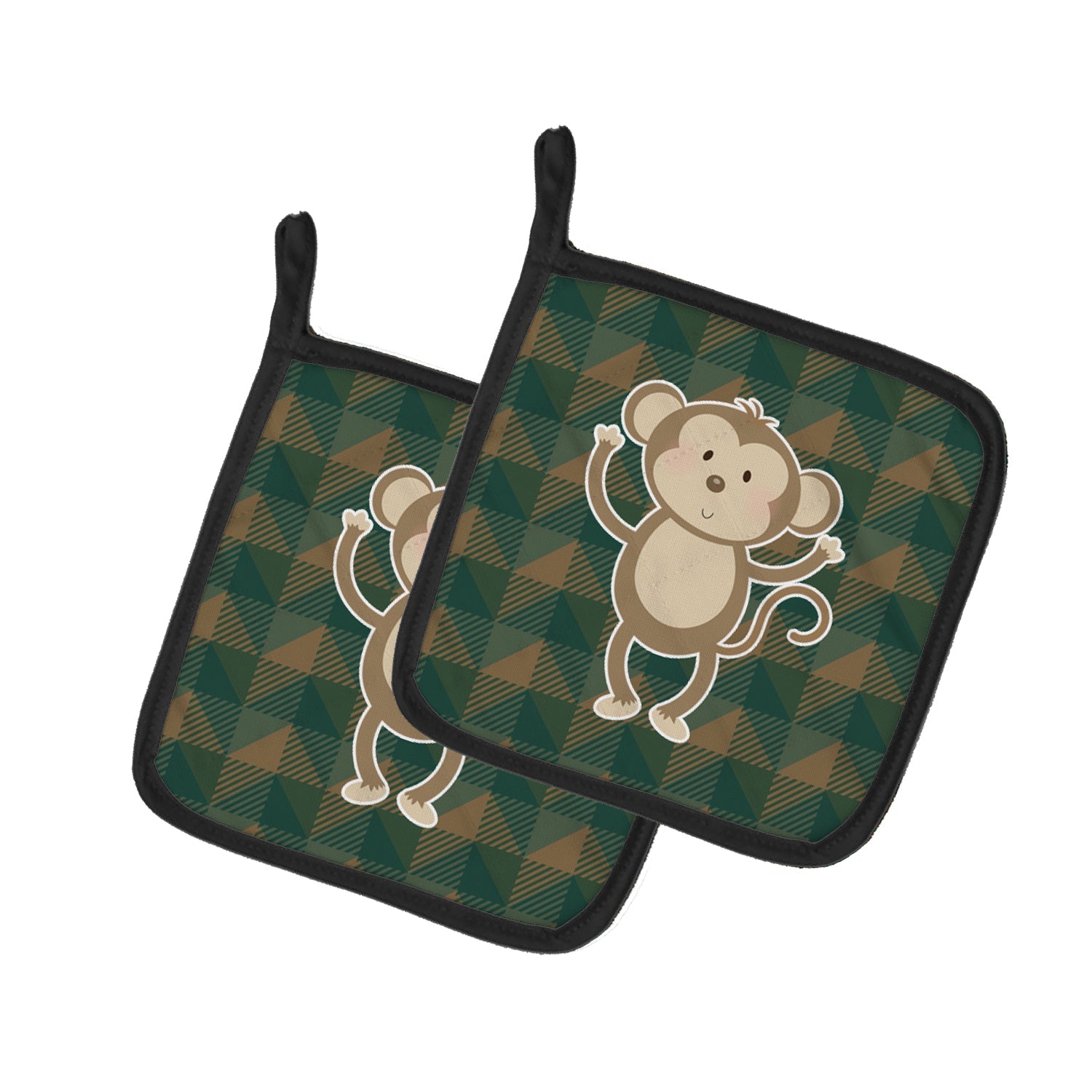 Monkey Pot Holder Set of 2 Heat Resistant Quilted Hot Pads 7.5 x 7.5 Inch, Insulated Kitchen Trivets for Cooking & Baking
