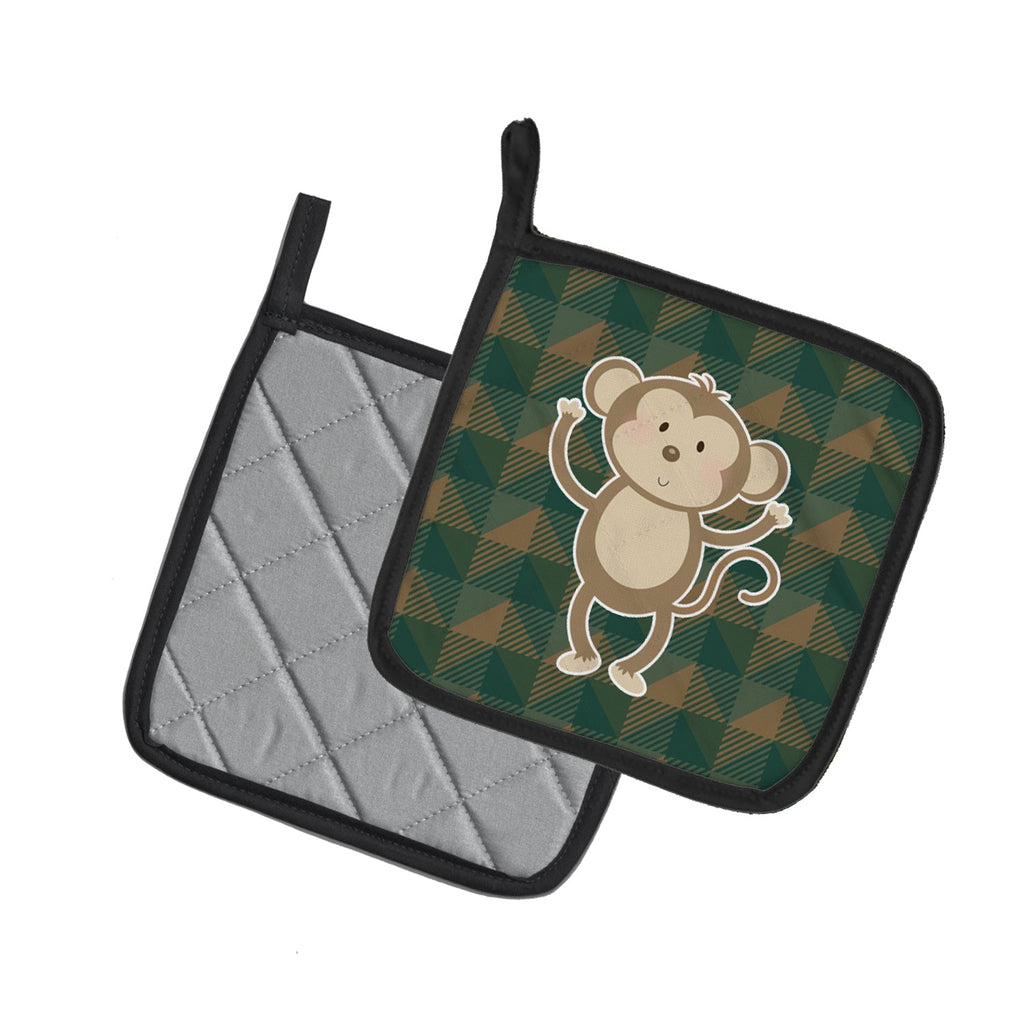 Monkey Pot Holder Set of 2 Heat Resistant Quilted Hot Pads 7.5 x 7.5 Inch, Insulated Kitchen Trivets for Cooking & Baking