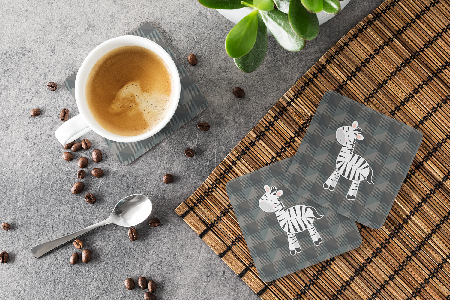 Zebra Foam Coasters Set of 4 Cup Coasters for Indoor Outdoor, Tabletop Protection, Anti Slip, Mouse pad Material
