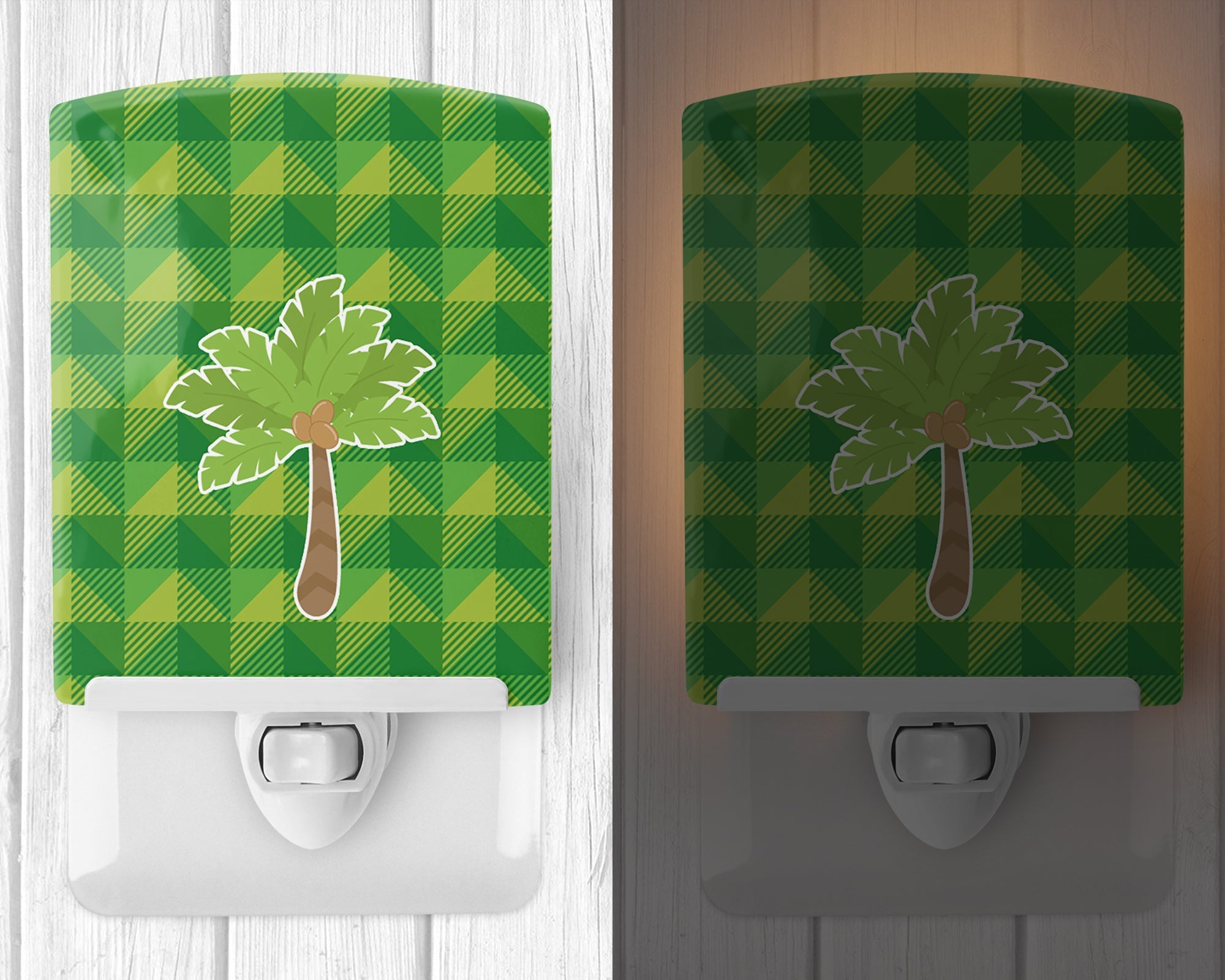 Palm Tree Ceramic Night Light Compact, UL-Certified, Ideal for Bedroom, Bathroom, Nursery, Hallway, Kitchen, 6x4x3, Multicolor