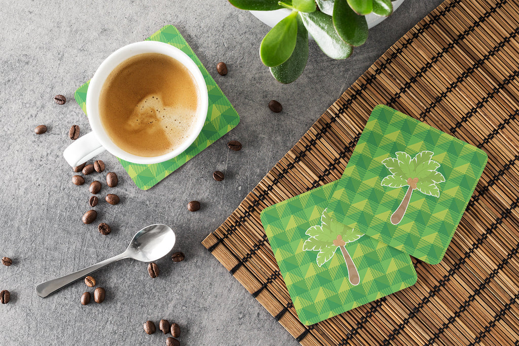 Palm Tree Foam Coasters Set of 4 Cup Coasters for Indoor Outdoor, Tabletop Protection, Anti Slip, Mouse pad Material