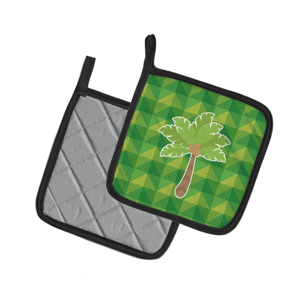 Palm Tree Pot Holder Set of 2 Heat Resistant Quilted Hot Pads 7.5 x 7.5 Inch, Insulated Kitchen Trivets for Cooking & Baking