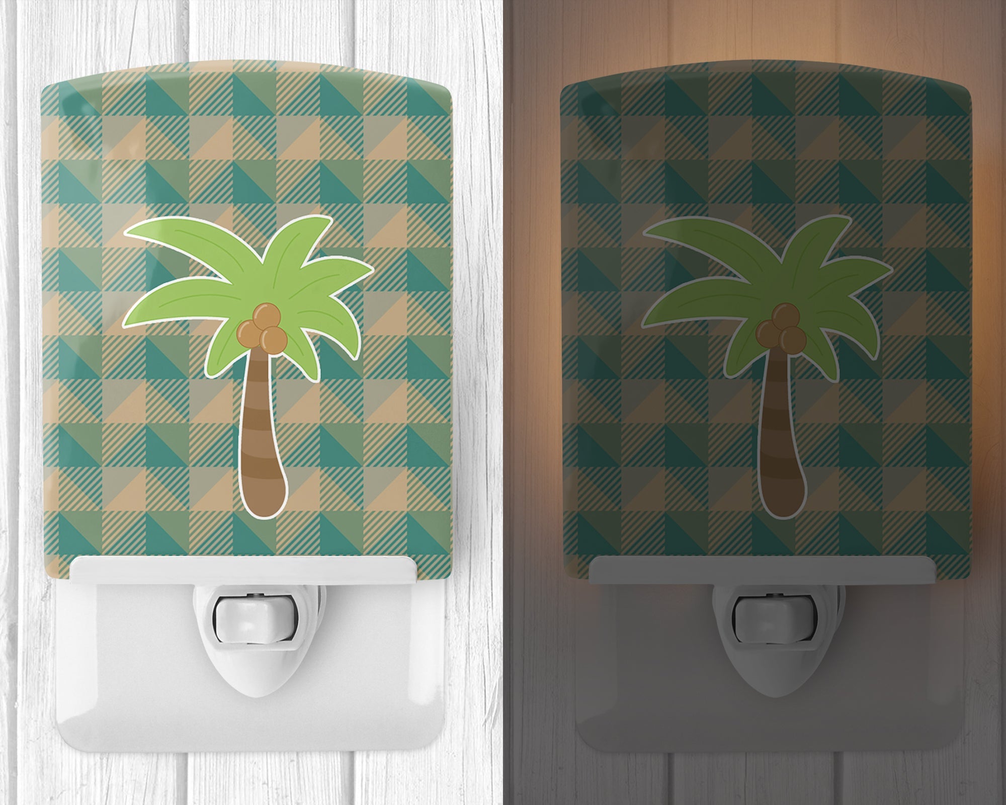 Palm Tree Ceramic Night Light Compact, UL-Certified, Ideal for Bedroom, Bathroom, Nursery, Hallway, Kitchen, 6x4x3, Multicolor