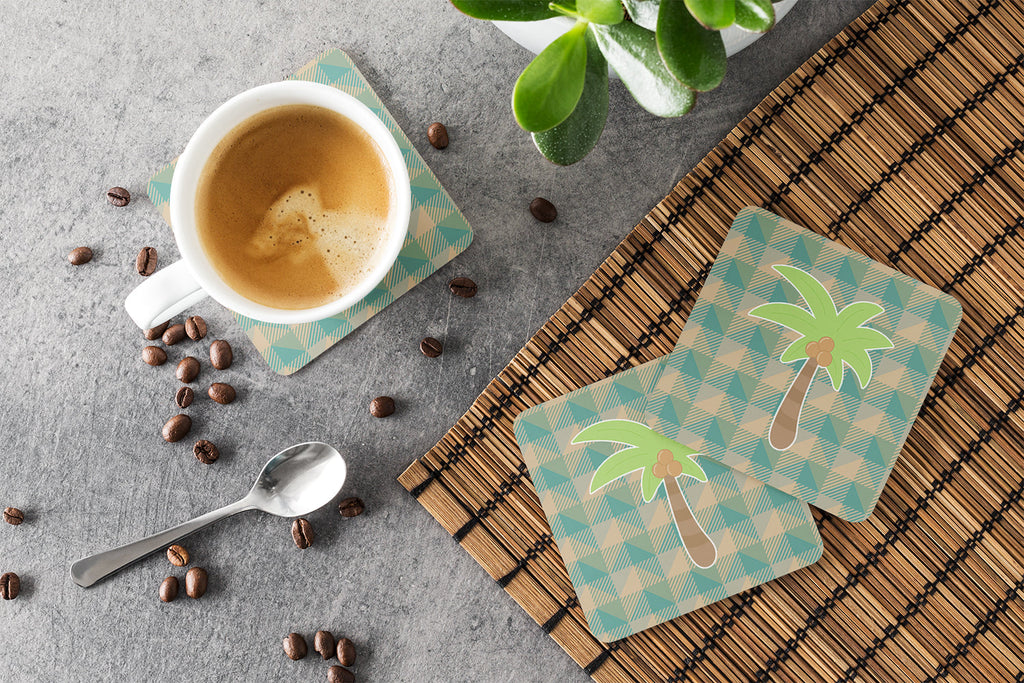 Palm Tree Foam Coasters Set of 4 Cup Coasters for Indoor Outdoor, Tabletop Protection, Anti Slip, Mouse pad Material
