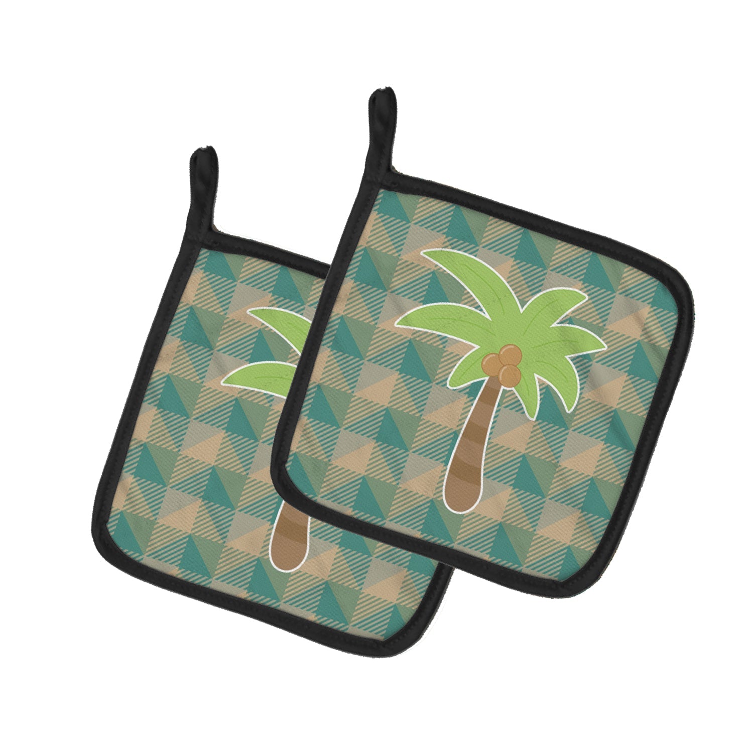 Palm Tree Pot Holder Set of 2 Heat Resistant Quilted Hot Pads 7.5 x 7.5 Inch, Insulated Kitchen Trivets for Cooking & Baking