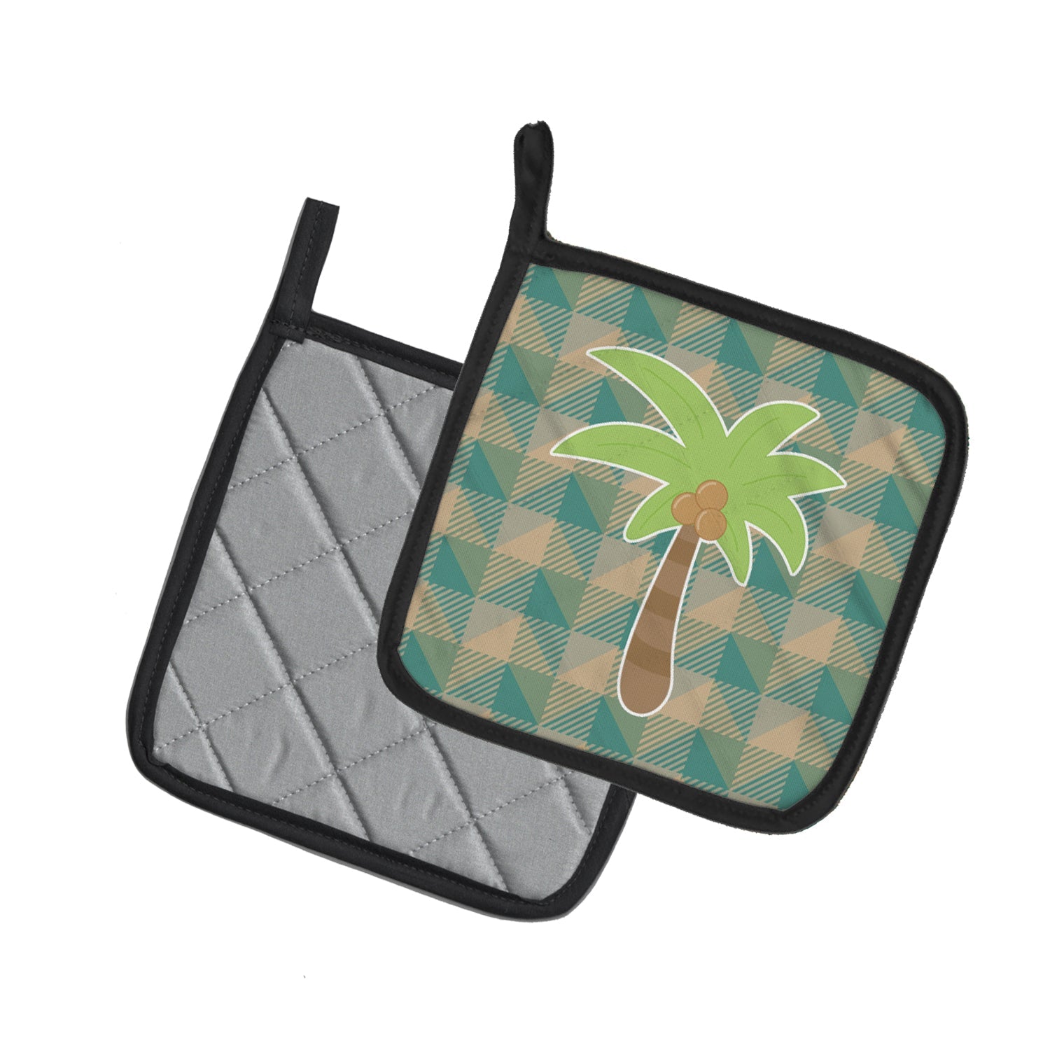 Palm Tree Pot Holder Set of 2 Heat Resistant Quilted Hot Pads 7.5 x 7.5 Inch, Insulated Kitchen Trivets for Cooking & Baking