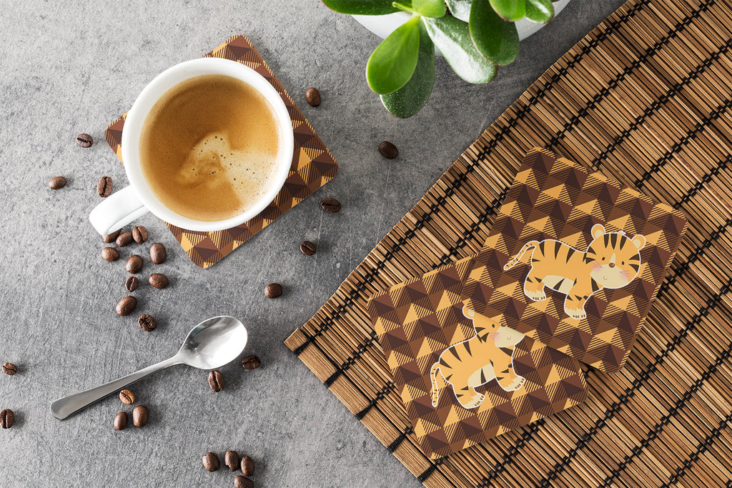 Tiger Foam Coasters Set of 4 Cup Coasters for Indoor Outdoor, Tabletop Protection, Anti Slip, Mouse pad Material
