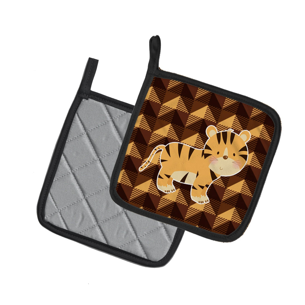 Tiger Pot Holder Set of 2 Heat Resistant Quilted Hot Pads 7.5 x 7.5 Inch, Insulated Kitchen Trivets for Cooking & Baking
