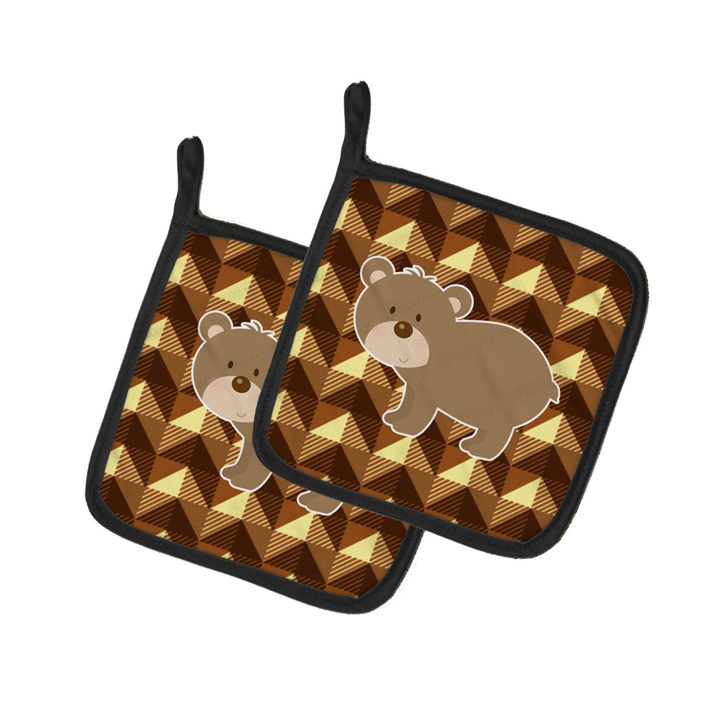 Bear Pot Holder Set of 2 Heat Resistant Quilted Hot Pads 7.5 x 7.5 Inch, Insulated Kitchen Trivets for Cooking & Baking