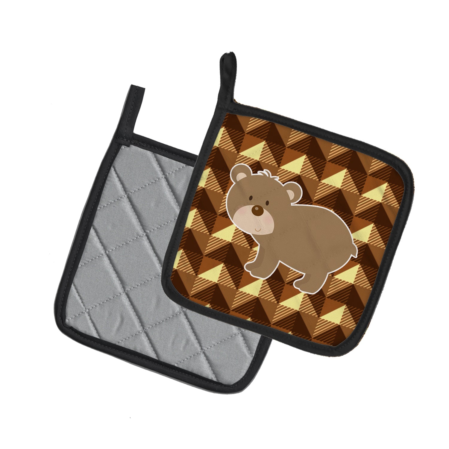 Bear Pot Holder Set of 2 Heat Resistant Quilted Hot Pads 7.5 x 7.5 Inch, Insulated Kitchen Trivets for Cooking & Baking