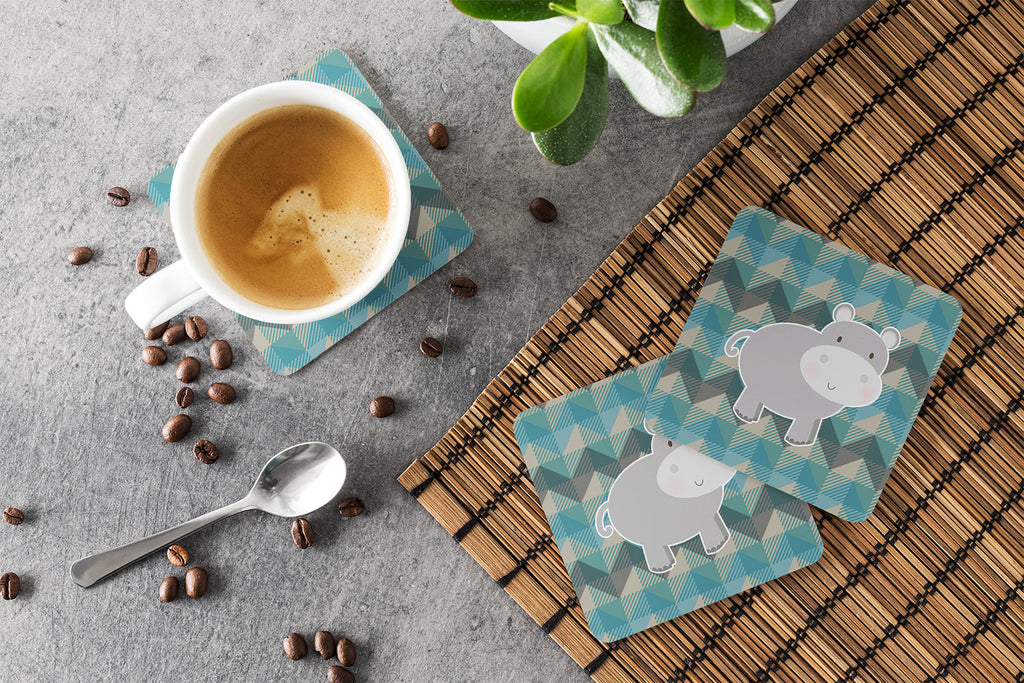 Hippopotamus Foam Coasters Set of 4 Cup Coasters for Indoor Outdoor, Tabletop Protection, Anti Slip, Mouse pad Material