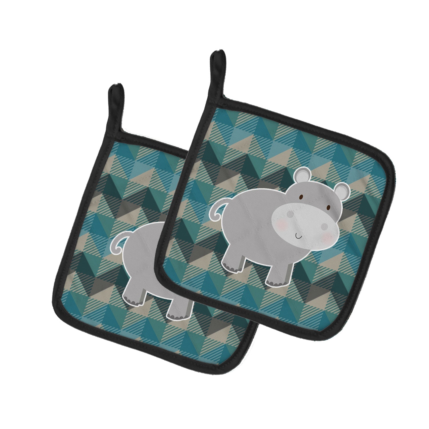 Hippopotamus Pot Holder Set of 2 Heat Resistant Quilted Hot Pads 7.5 x 7.5 Inch, Insulated Kitchen Trivets for Cooking & Baking