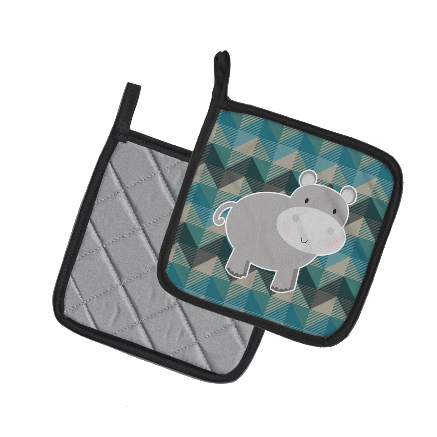 Hippopotamus Pot Holder Set of 2 Heat Resistant Quilted Hot Pads 7.5 x 7.5 Inch, Insulated Kitchen Trivets for Cooking & Baking