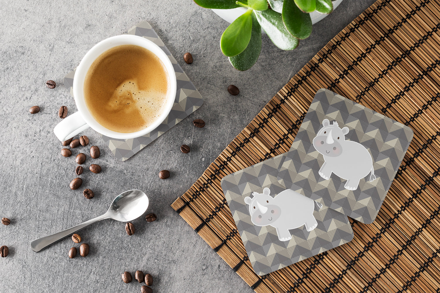 Rhinoceros Foam Coasters Set of 4 Cup Coasters for Indoor Outdoor, Tabletop Protection, Anti Slip, Mouse pad Material
