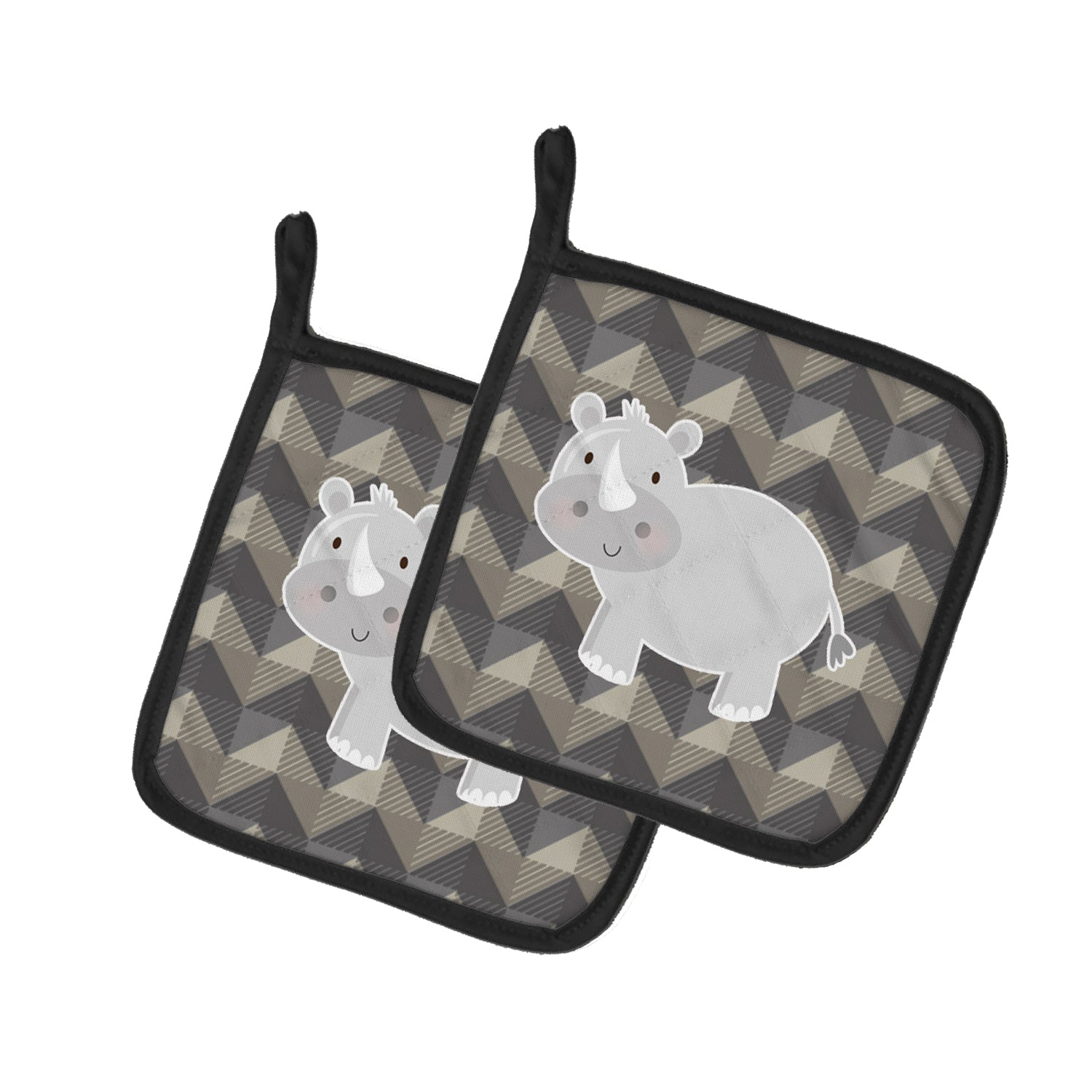 Rhinoceros Pot Holder Set of 2 Heat Resistant Quilted Hot Pads 7.5 x 7.5 Inch, Insulated Kitchen Trivets for Cooking & Baking