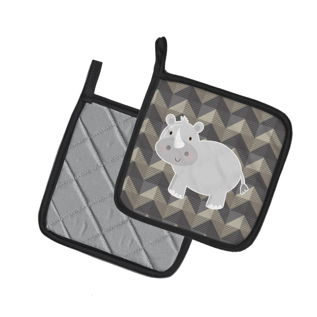 Rhinoceros Pot Holder Set of 2 Heat Resistant Quilted Hot Pads 7.5 x 7.5 Inch, Insulated Kitchen Trivets for Cooking & Baking