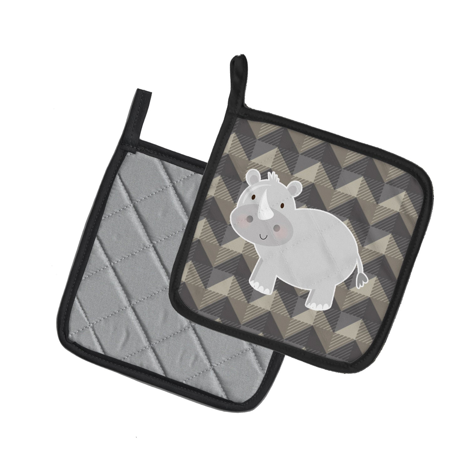 Rhinoceros Pot Holder Set of 2 Heat Resistant Quilted Hot Pads 7.5 x 7.5 Inch, Insulated Kitchen Trivets for Cooking & Baking