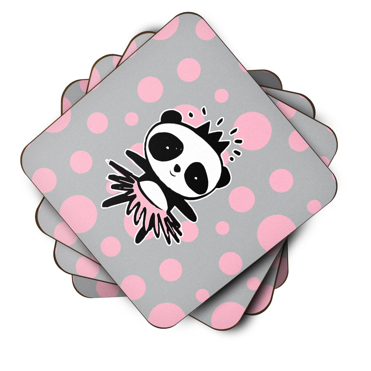 Panda Bear Ballerina Foam Coasters Set of 4 Cup Coasters for Indoor Outdoor, Tabletop Protection, Anti Slip, Mouse pad Material