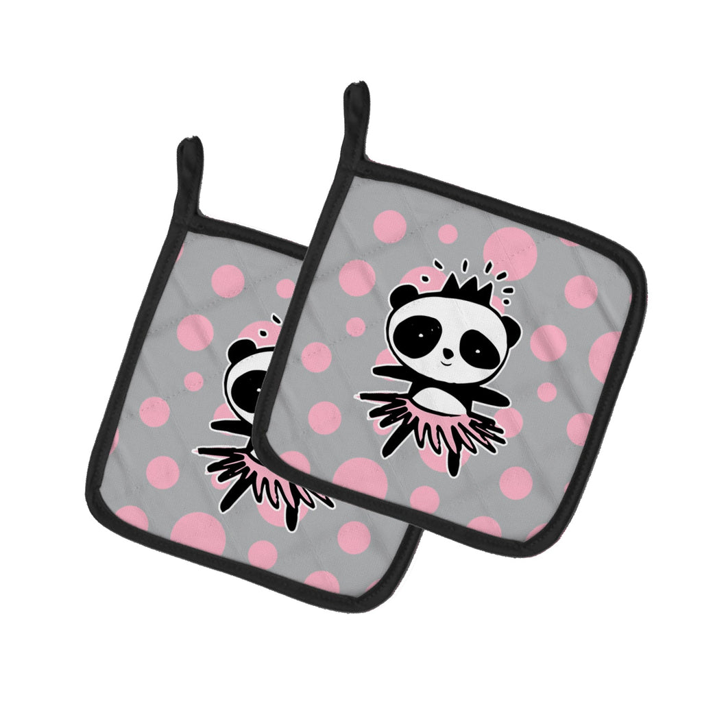 Panda Bear Ballerina Pot Holder Set of 2 Heat Resistant Quilted Hot Pads 7.5 x 7.5 Inch, Insulated Kitchen Trivets for Cooking & Baking