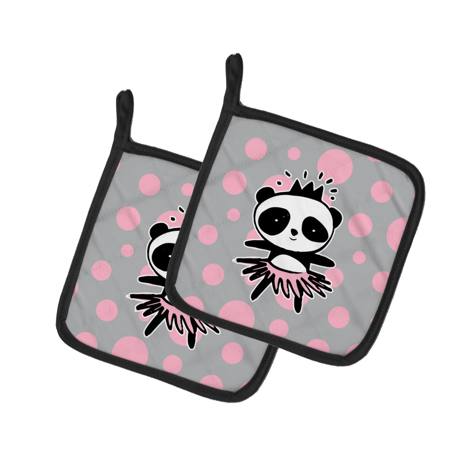 Panda Bear Ballerina Pot Holder Set of 2 Heat Resistant Quilted Hot Pads 7.5 x 7.5 Inch, Insulated Kitchen Trivets for Cooking & Baking