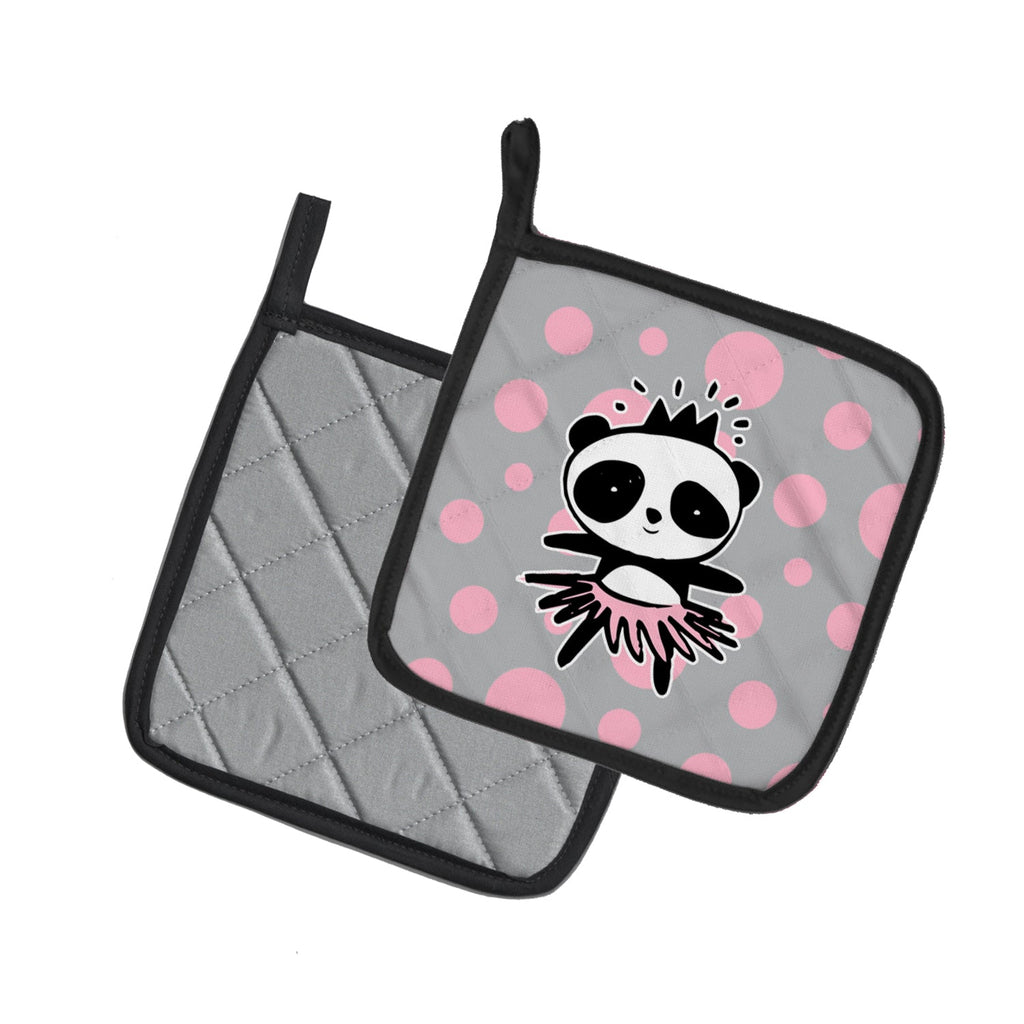 Panda Bear Ballerina Pot Holder Set of 2 Heat Resistant Quilted Hot Pads 7.5 x 7.5 Inch, Insulated Kitchen Trivets for Cooking & Baking