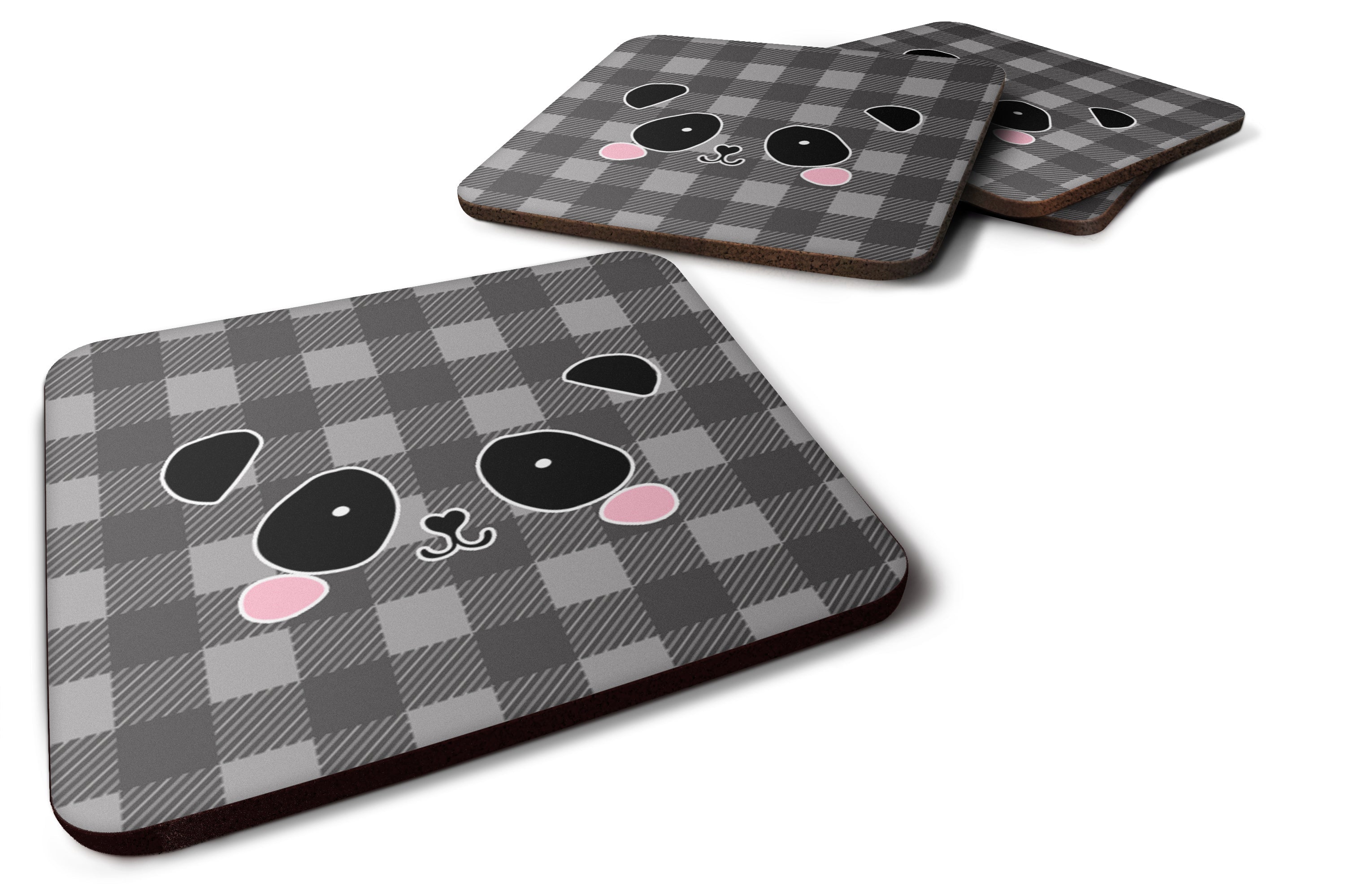 Panda Bear Face Foam Coasters Set of 4 Cup Coasters for Indoor Outdoor, Tabletop Protection, Anti Slip, Mouse pad Material