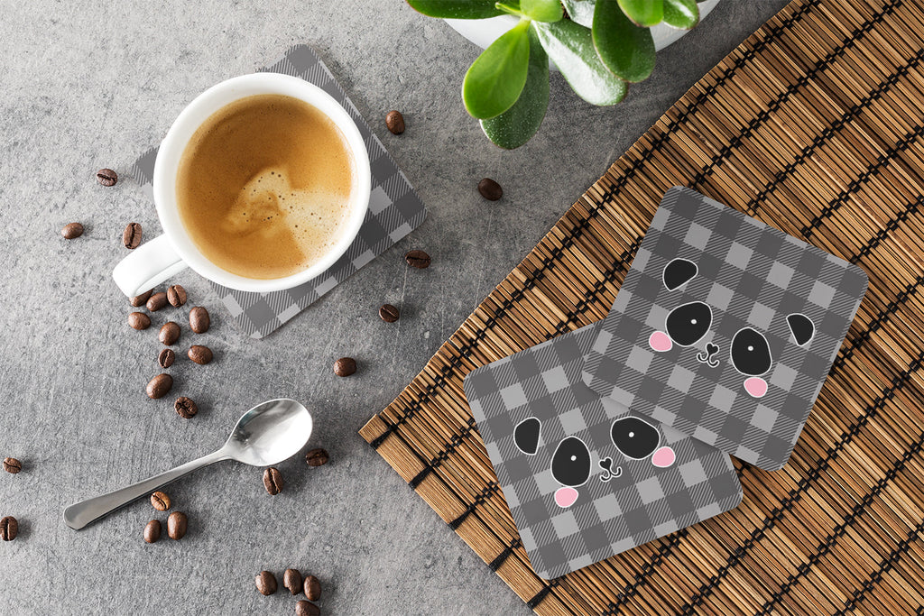 Panda Bear Face Foam Coasters Set of 4 Cup Coasters for Indoor Outdoor, Tabletop Protection, Anti Slip, Mouse pad Material