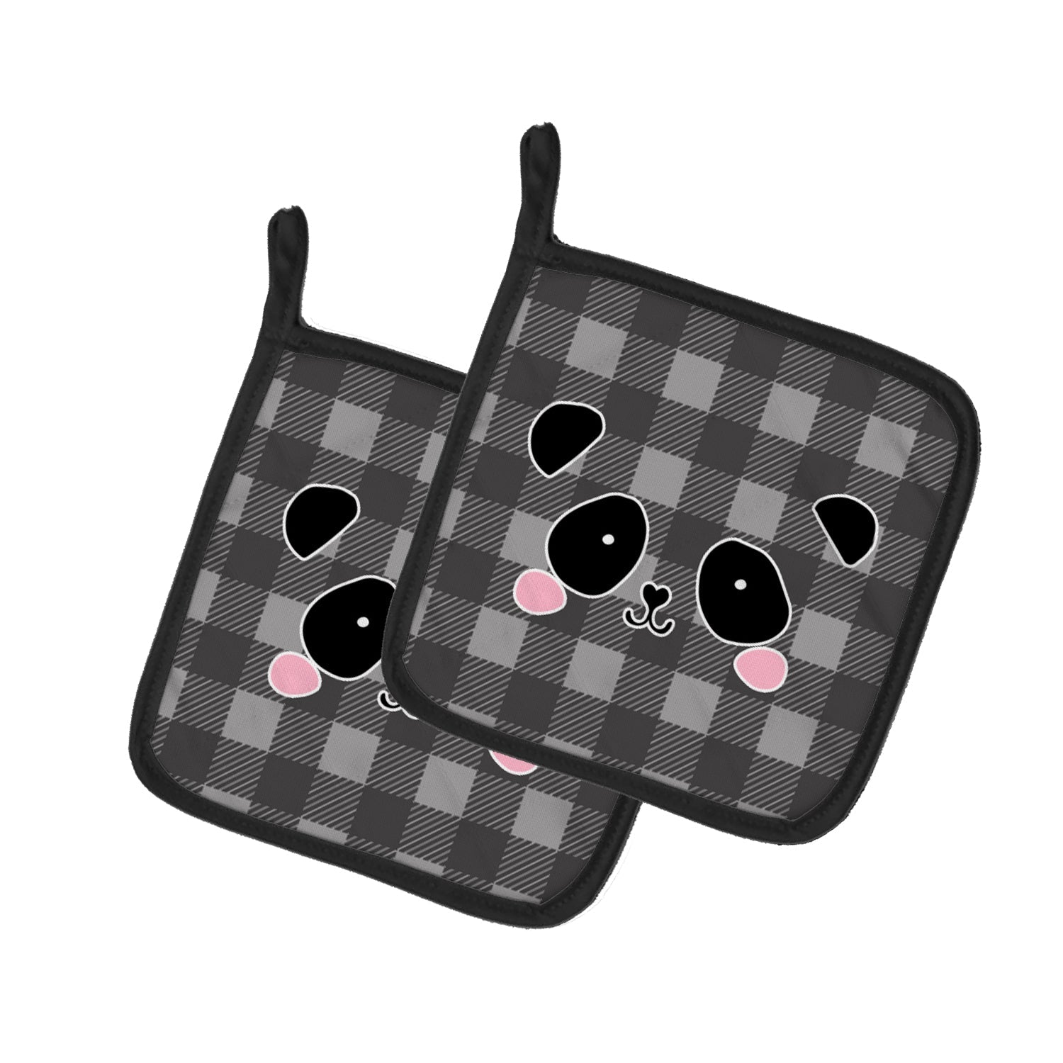 Panda Bear Face Pot Holder Set of 2 Heat Resistant Quilted Hot Pads 7.5 x 7.5 Inch, Insulated Kitchen Trivets for Cooking & Baking