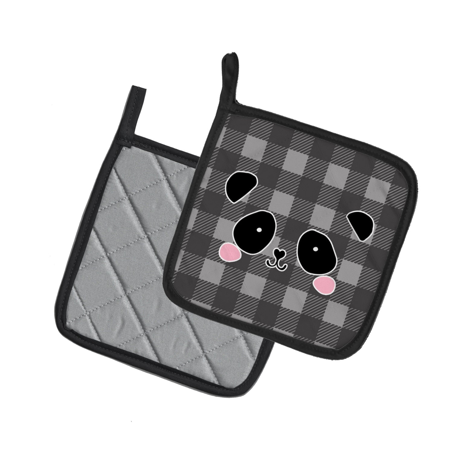 Panda Bear Face Pot Holder Set of 2 Heat Resistant Quilted Hot Pads 7.5 x 7.5 Inch, Insulated Kitchen Trivets for Cooking & Baking