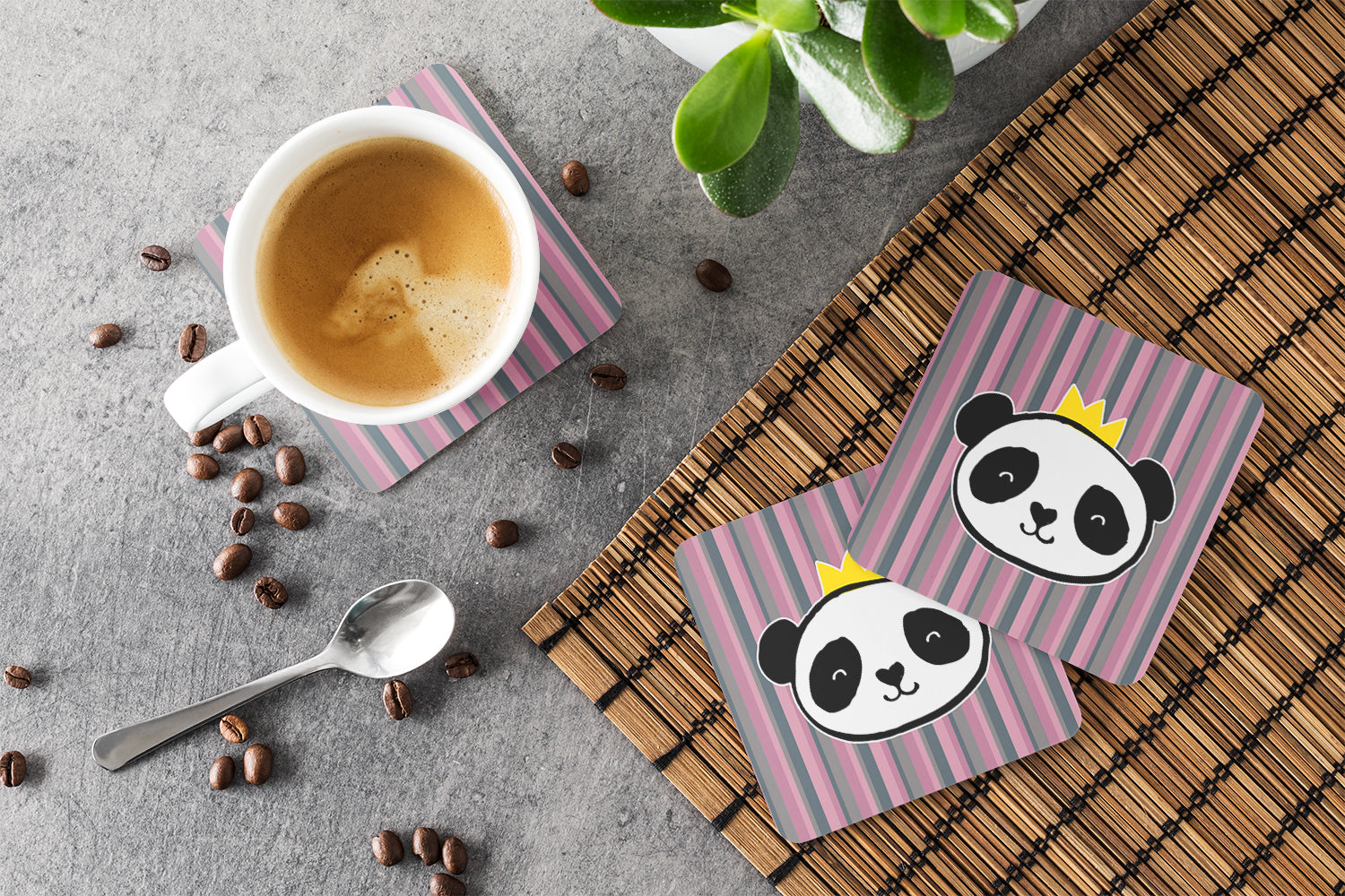 Panda Bear Queen Foam Coasters Set of 4 Cup Coasters for Indoor Outdoor, Tabletop Protection, Anti Slip, Mouse pad Material