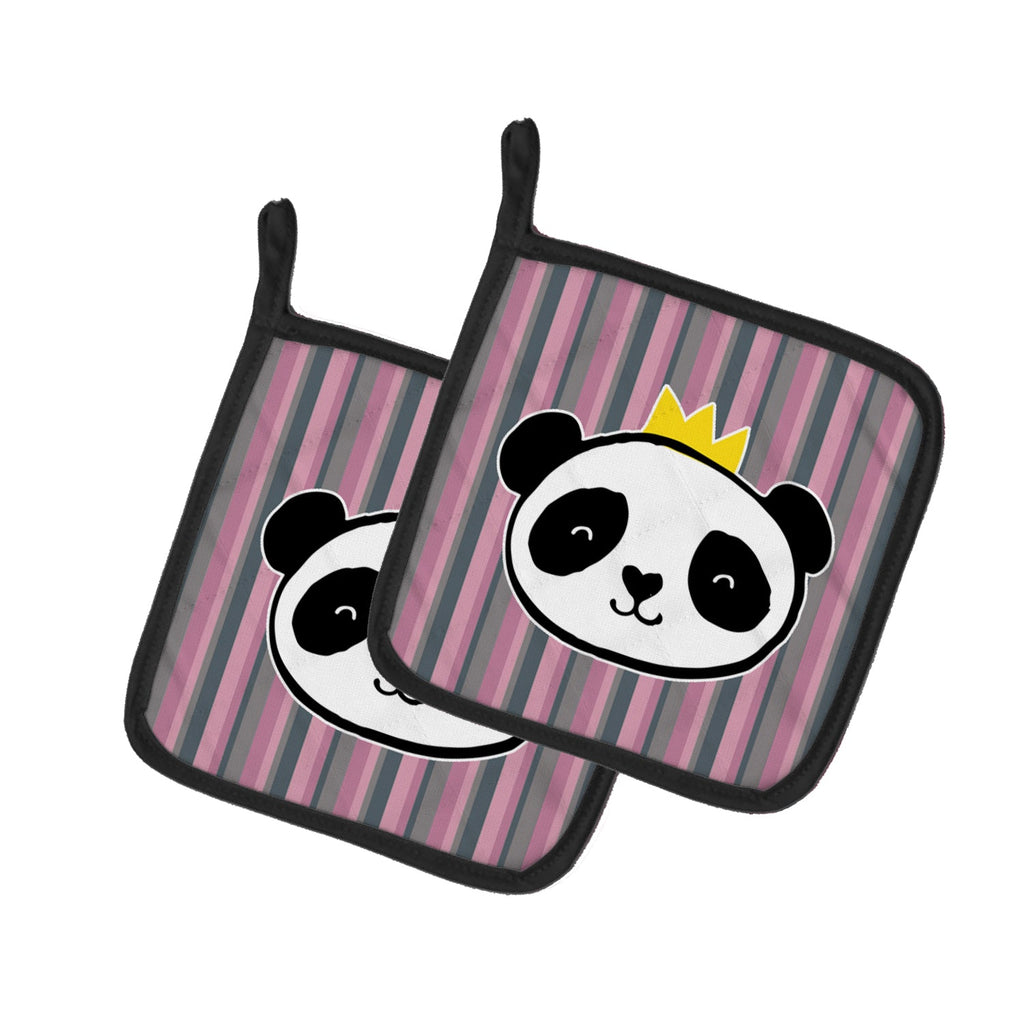 Panda Bear Queen Pot Holder Set of 2 Heat Resistant Quilted Hot Pads 7.5 x 7.5 Inch, Insulated Kitchen Trivets for Cooking & Baking