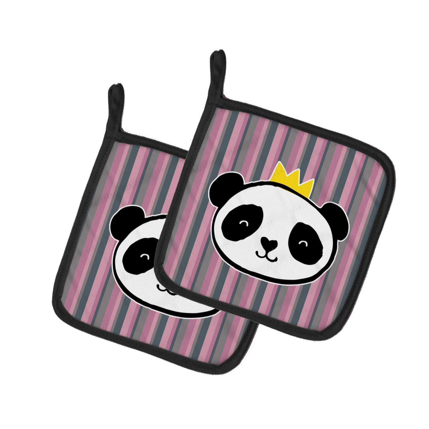Panda Bear Queen Pot Holder Set of 2 Heat Resistant Quilted Hot Pads 7.5 x 7.5 Inch, Insulated Kitchen Trivets for Cooking & Baking