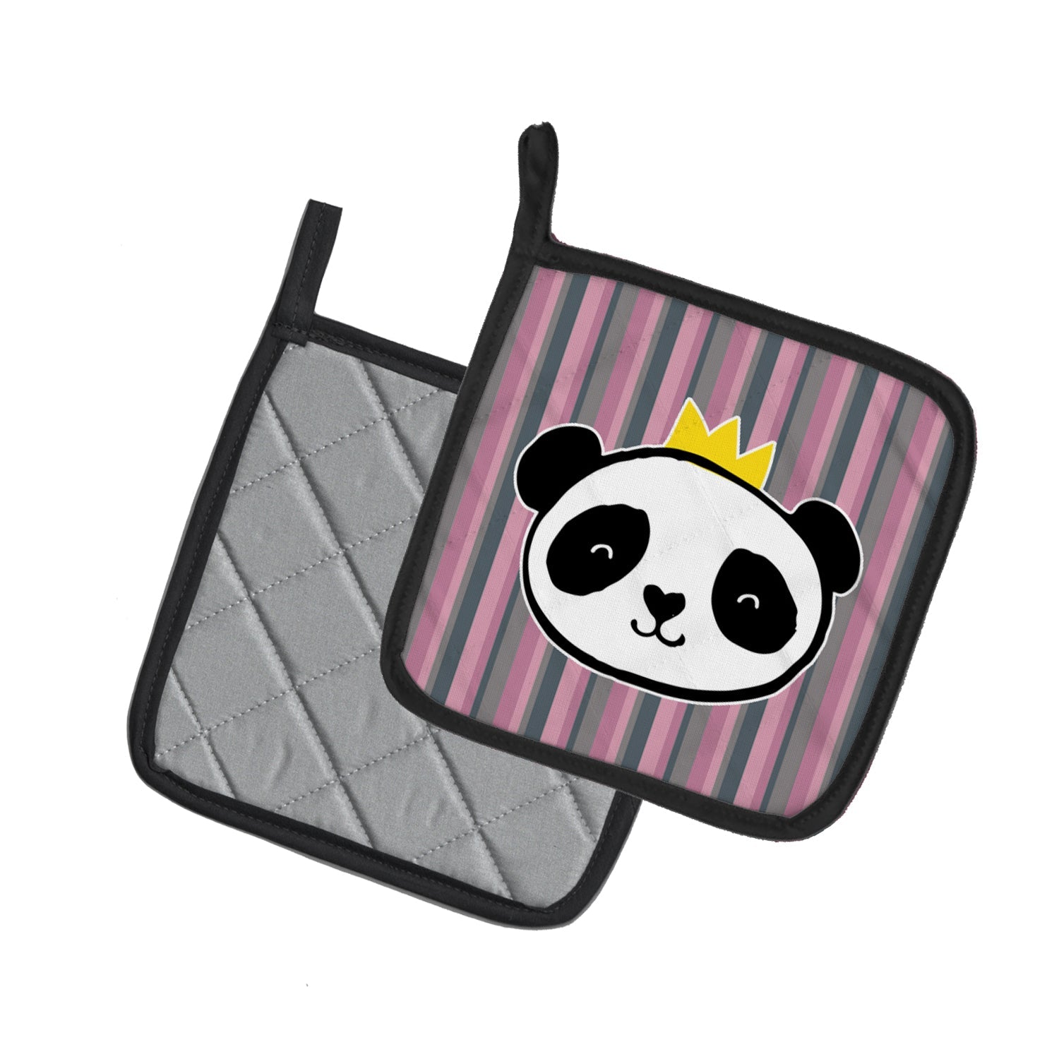 Panda Bear Queen Pot Holder Set of 2 Heat Resistant Quilted Hot Pads 7.5 x 7.5 Inch, Insulated Kitchen Trivets for Cooking & Baking