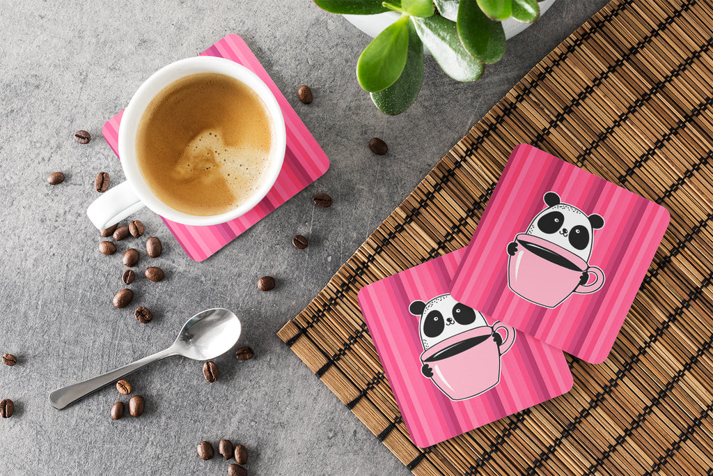 Panda Bear Coffee Foam Coasters Set of 4 Cup Coasters for Indoor Outdoor, Tabletop Protection, Anti Slip, Mouse pad Material