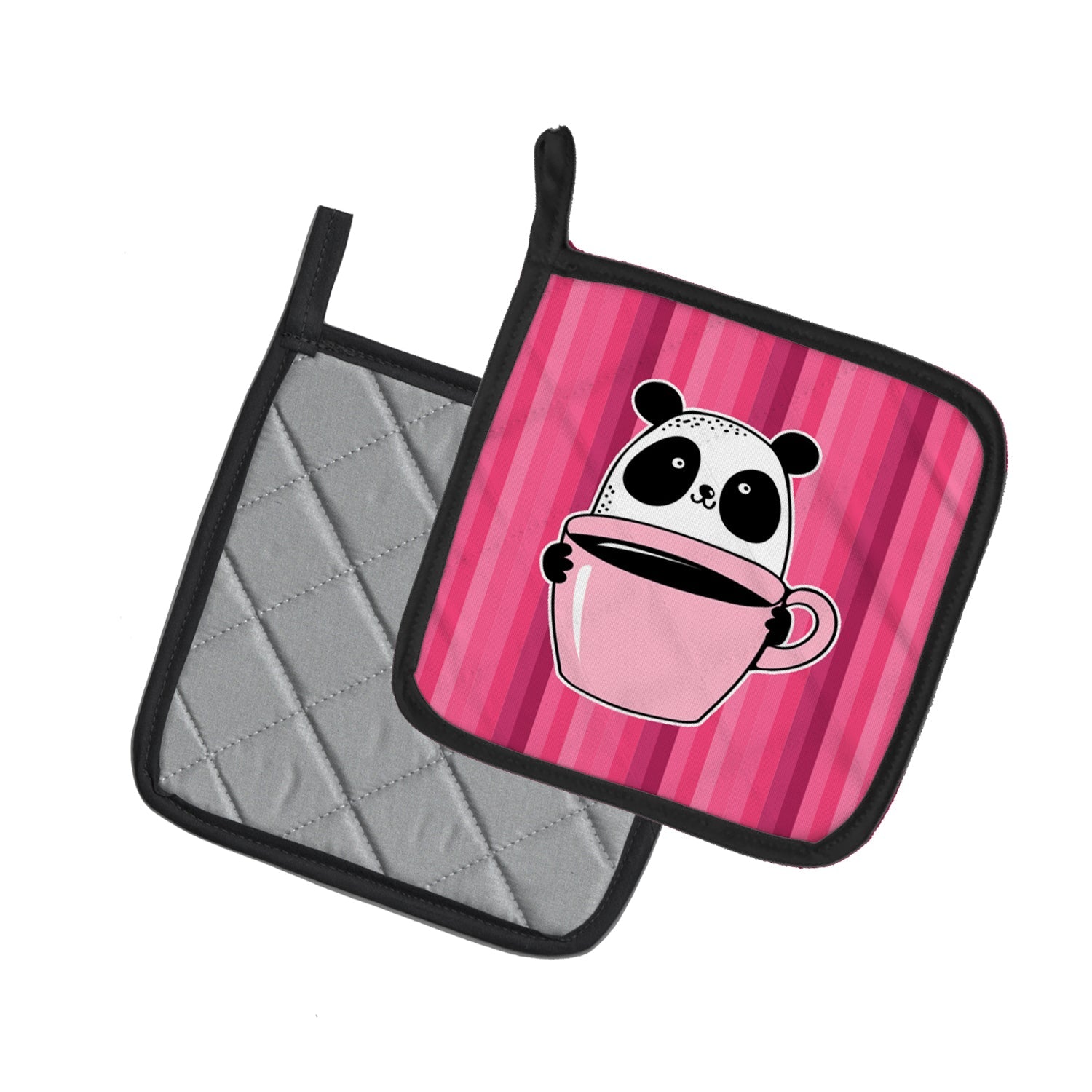 Panda Bear Coffee Pot Holder Set of 2 Heat Resistant Quilted Hot Pads 7.5 x 7.5 Inch, Insulated Kitchen Trivets for Cooking & Baking