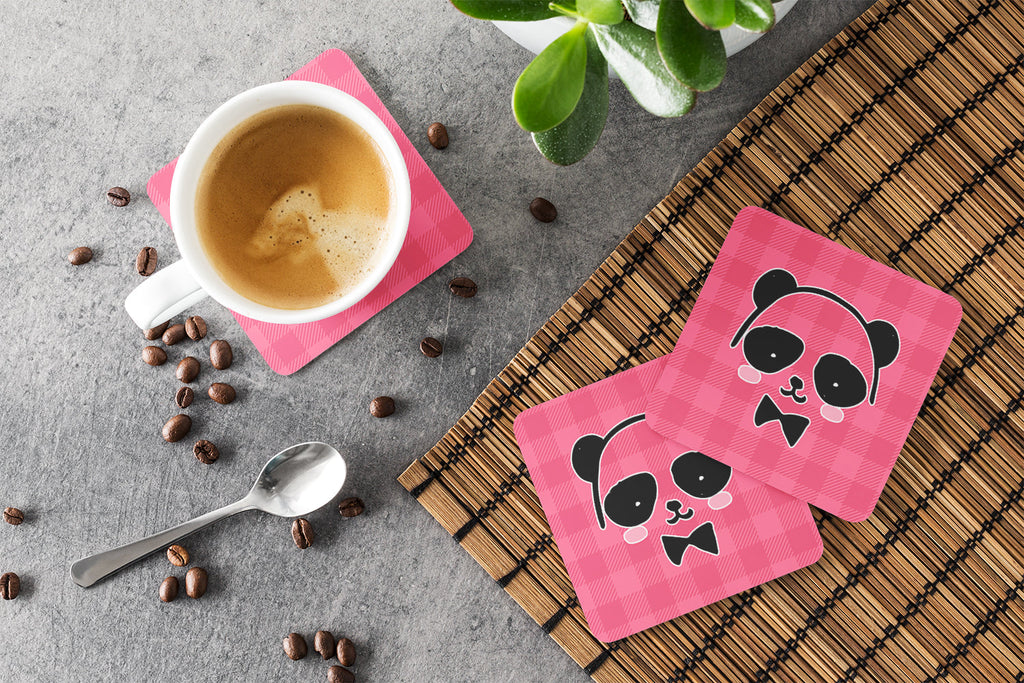 Panda Bear Pink Face Foam Coasters Set of 4 Cup Coasters for Indoor Outdoor, Tabletop Protection, Anti Slip, Mouse pad Material