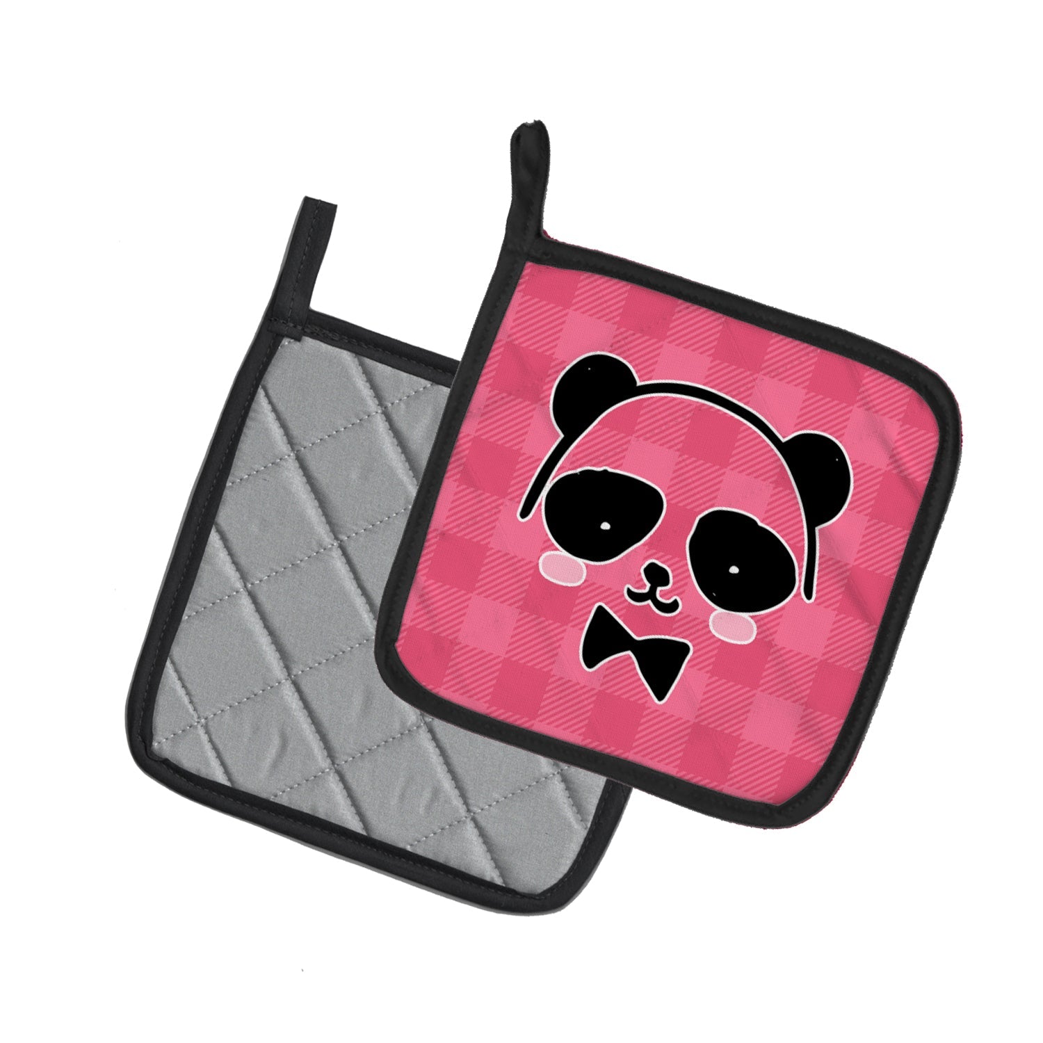 Panda Bear Pink Face Pot Holder Set of 2 Heat Resistant Quilted Hot Pads 7.5 x 7.5 Inch, Insulated Kitchen Trivets for Cooking & Baking